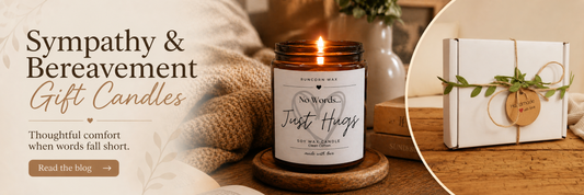 Sympathy and bereavement gift candles — No Words Just Hugs soy wax candle by Runcorn Wax with gift box