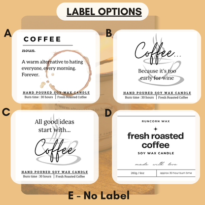 Set of label options for a hand-poured soy wax candle with different text designs.