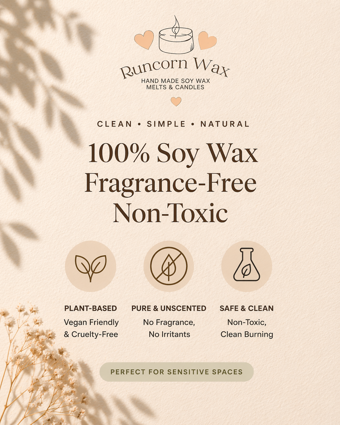fragrance free non toxic clean burning soy wax benefits poster from runcorn wax